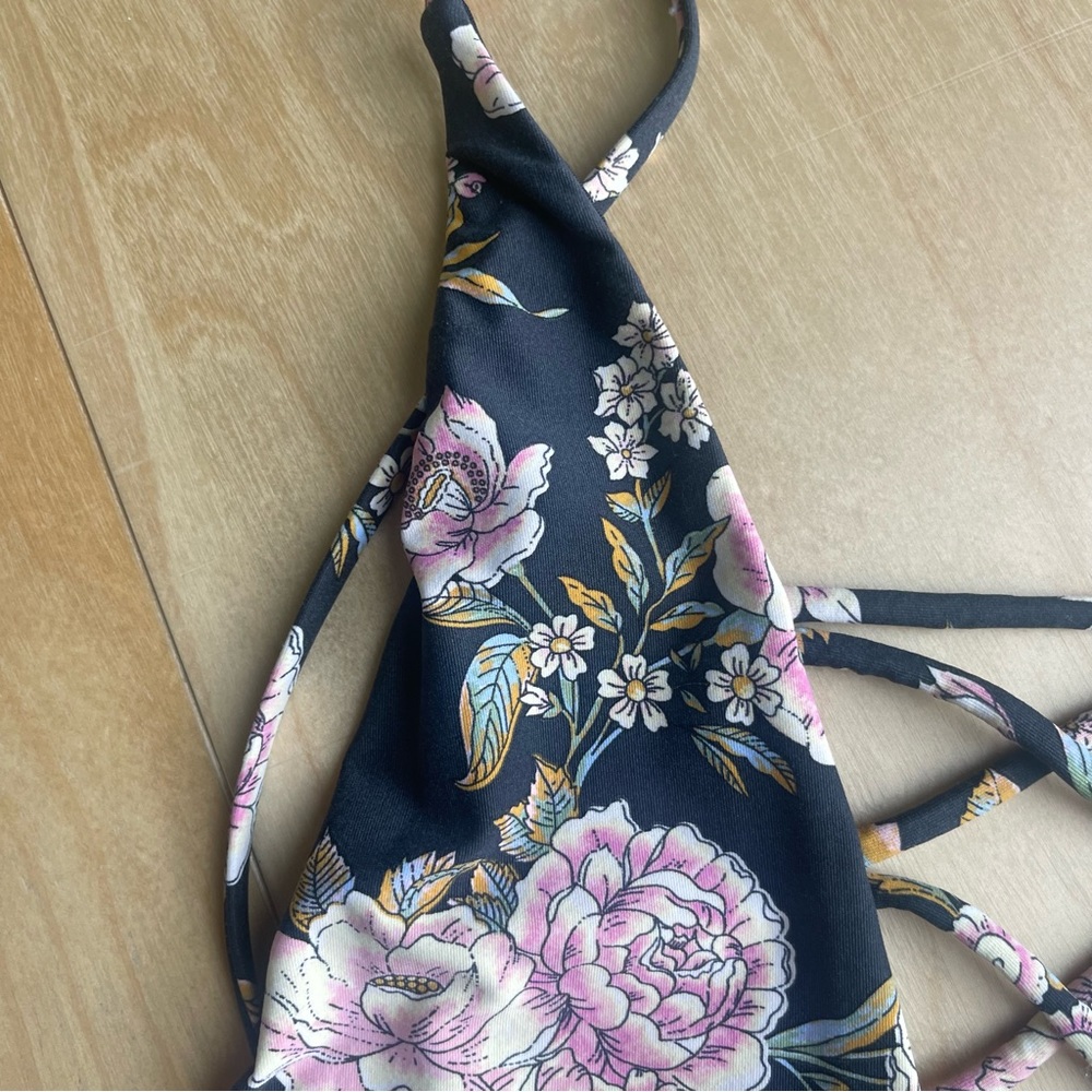 Billabong Floral Lace-Up One Piece - Black and Pink - Picture 9 of 14